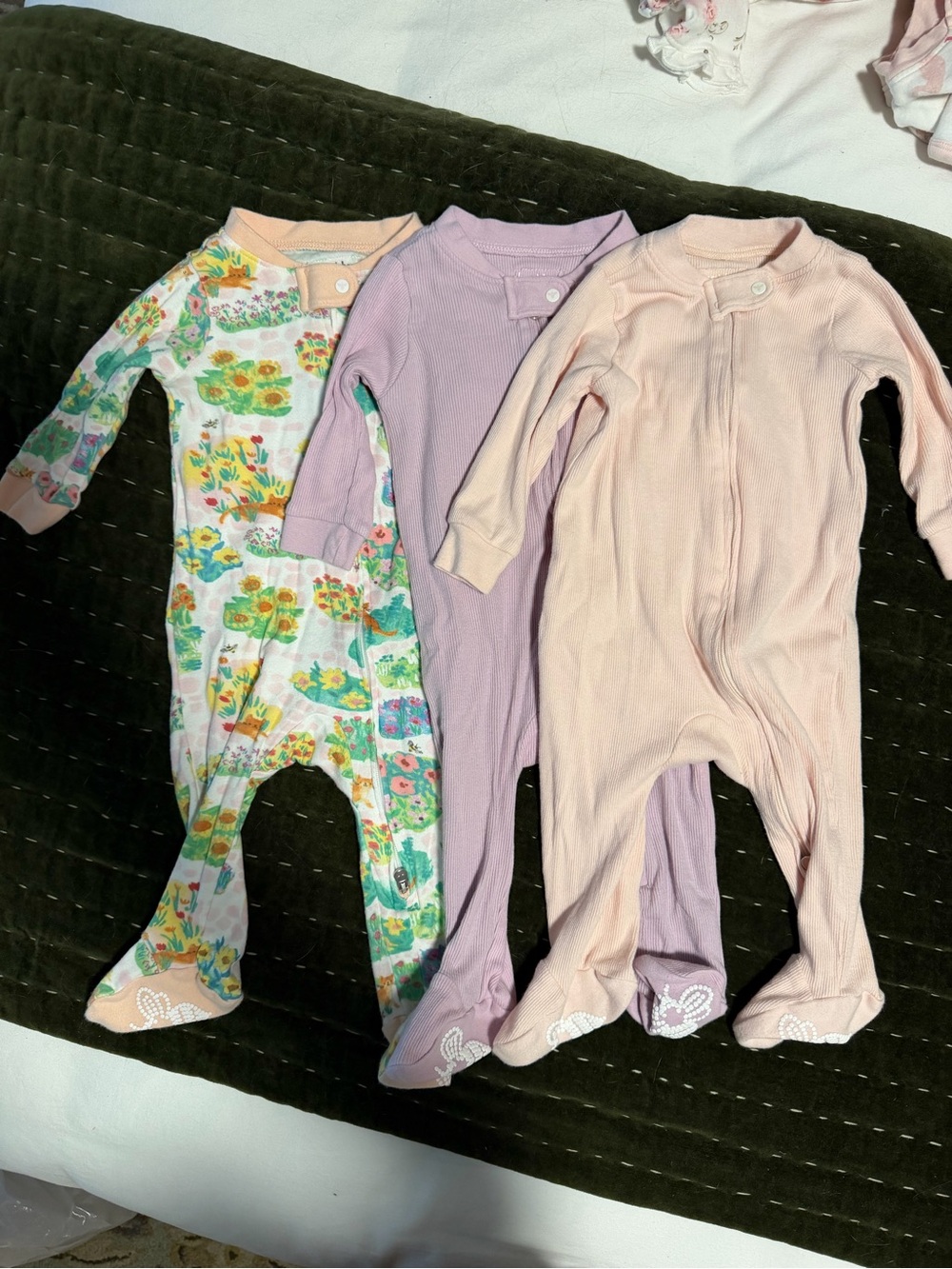 3-Pack Burt’s Bees One-Piece Sleepers in Floral, Lavender & Light Pink